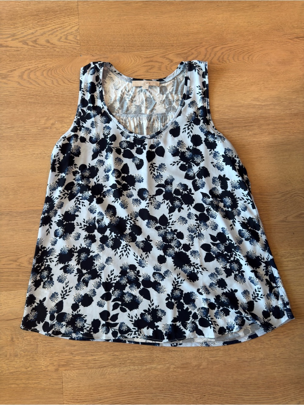 LOFT White Tank Top with Navy Floral Print